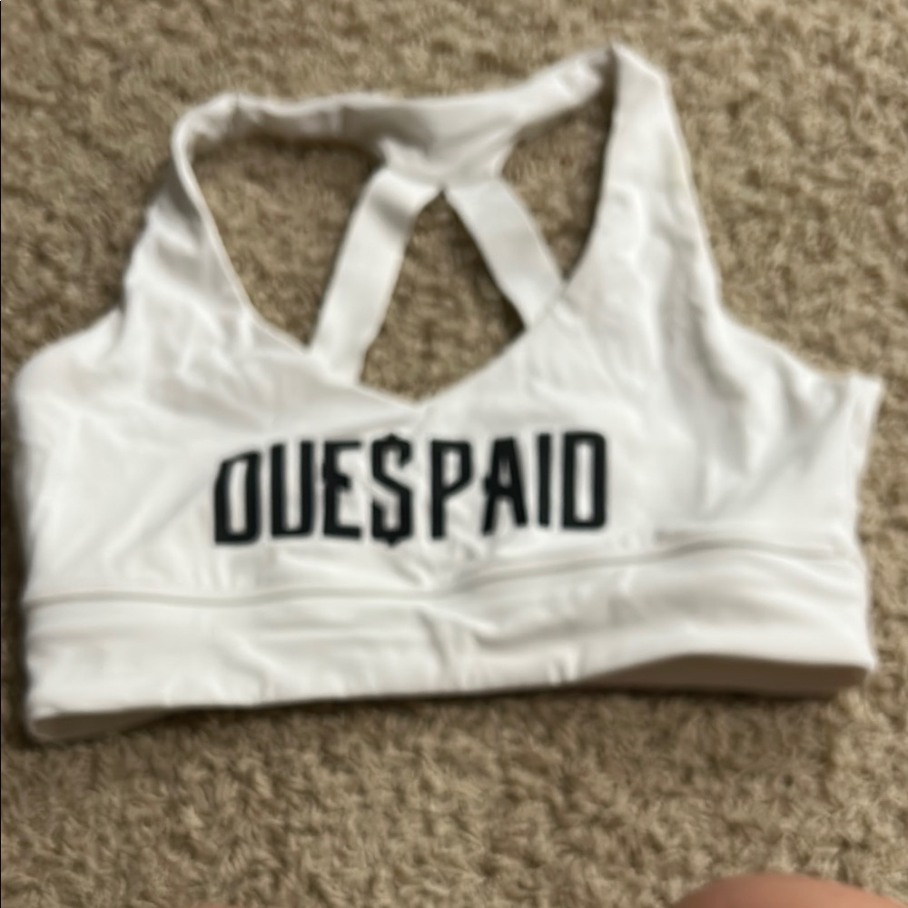 White Sports Bra with Black Lettering